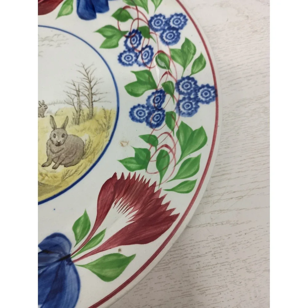 VTG‎ Staffordshire Stick Spatterware Rabbitware Ironstone Charger Platter 13